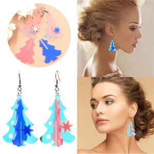Acrylic Glitter Christmas Tree Stud Dangle Earrings